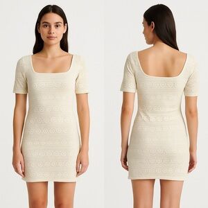 Abercrombie & Fitch Crochet Lace Mini Dress M Cream Knit Bodycon Boho Cottegecor